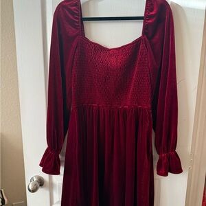 Cupshe Velvet Long-Sleeve Burgundy Midi Dress